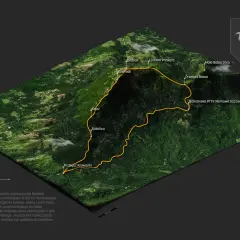 Trójwymiarowa mapa z zaznaczonymi szlakami na Babiej Górze. Widoczne szczyty: Diablak, Gówniak, Mała Babia Góra.