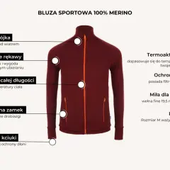Sportowa bluza z wysokiej jakości wełny merino. Termoaktywna, miła dla skóry, z ochroną UV i praktycznymi kieszeniami.