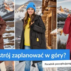 Trzy kobiety w zimowych stylizacjach, każda w innej kurtce: brązowej, czarnej i czerwonej. Idealna kurtka w góry to podstawa komfortu.