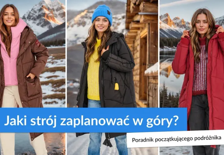 Trzy kobiety w zimowych stylizacjach, każda w innej kurtce: brązowej, czarnej i czerwonej. Idealna kurtka w góry to podstawa komfortu.
