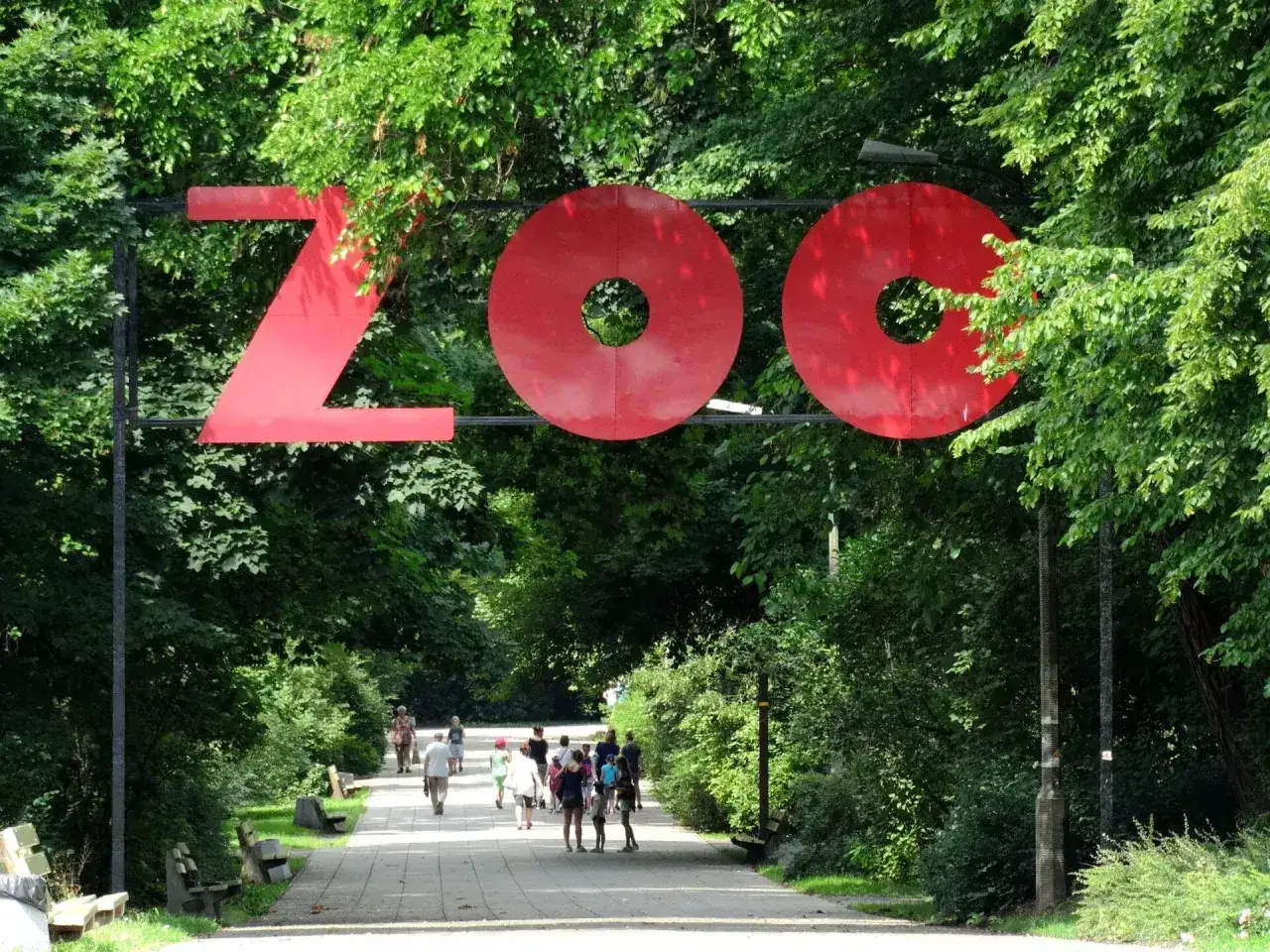 Wejście do największego zoo w Polsce. Czerwony napis 